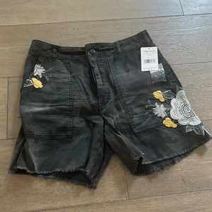 Free People Floral Embroidered Camo Shorts